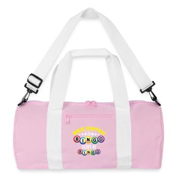 Funny What Happens at Bingo Saying Motif - Recycled Duffel Bag - pink/white - Front