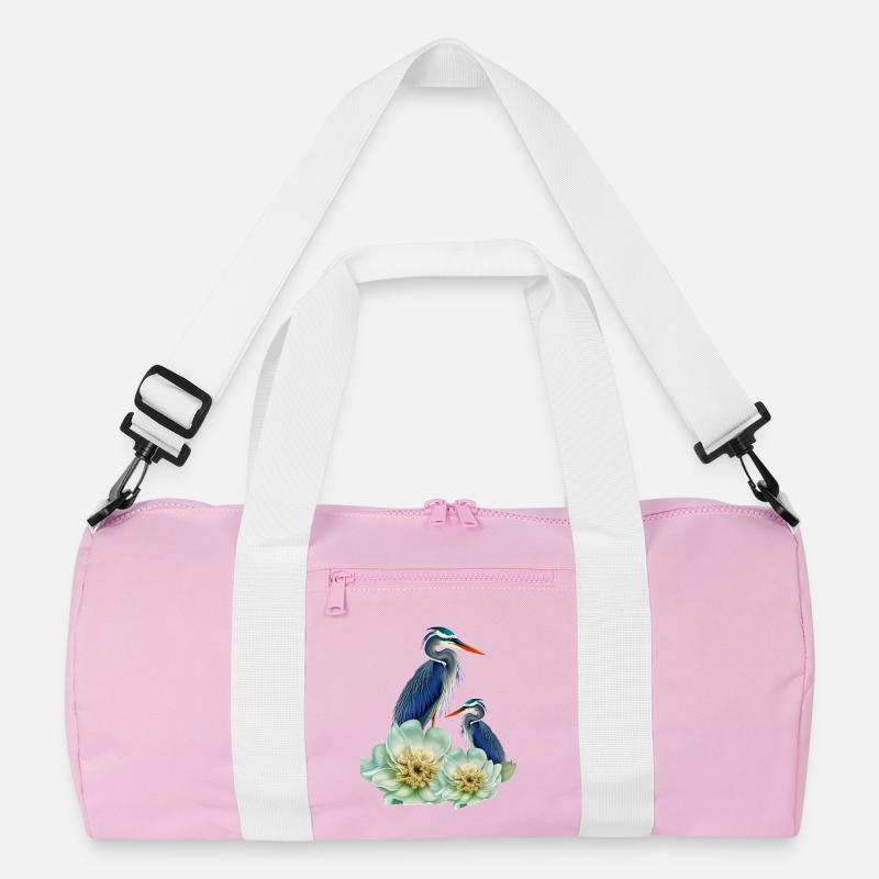 Der elegante Kranich mit Blumen Recycelte Duffel Bag