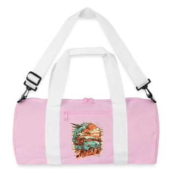 Surfer and fantasy animal on the bus on a surf trip - Recycled Duffel Bag - pink/white - Front
