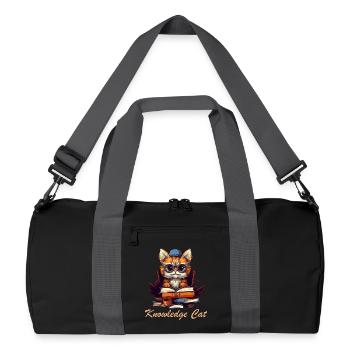 Cat with lots of books and lettering - Recycled Duffel Bag - black/graphite grey - Front