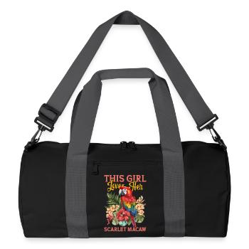 Dieses Mädchen liebt ihren Scharlachroten Ara - Recycelte Duffel Bag - Schwarz/Graphitgrau - Vorne