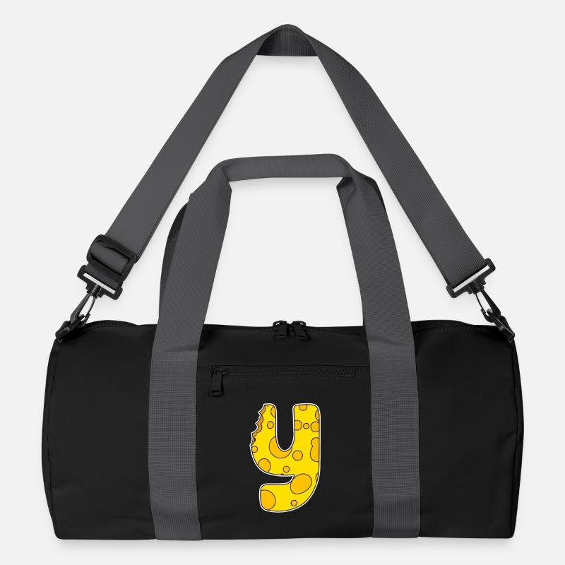 Lettre Y - Lettre initiale Y - Motif fromage - Sac de sport recyclé - noir/gris graphite
