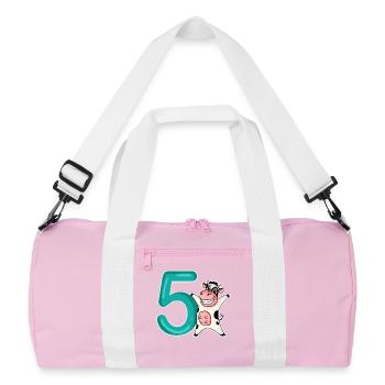 5th Birthday Motif Cow - Five Years Old - Recycled Duffel Bag - pink/white - Front