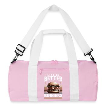 Burgers and joie de vivre motif - Recycled Duffel Bag - pink/white - Front