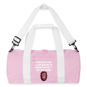 Ich glaube an dich lustiges Bigfoot-Humor-Zitat - Recycelte Duffel Bag - Rosa/Weiß - Vorne