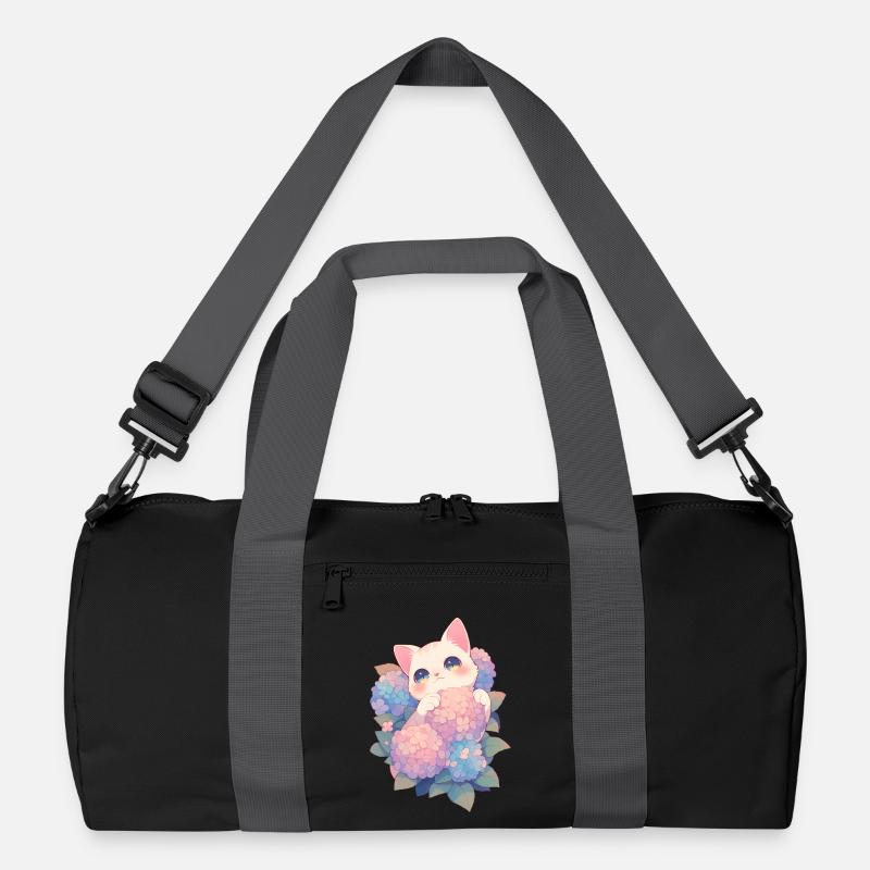 Hortensias pour chats blancs de Kawaii style fleurs Chibi Sac de sport recyclé