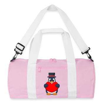 Penguin Groom Heart Wedding - Recycled Duffel Bag - pink/white - Front