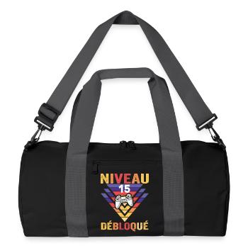 Level 15 Freigeschaltetes Geschenk 15 Jahre Gamer Geek Lustig - Recycelte Duffel Bag - Schwarz/Graphitgrau - Vorne