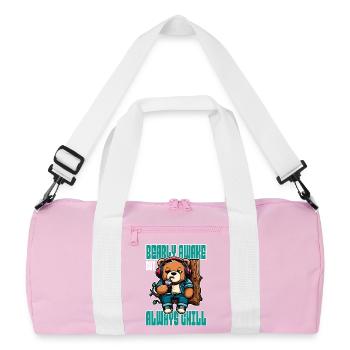 Bearly Awake - Lustiges Bären-Design - Recycelte Duffel Bag - Rosa/Weiß - Vorne