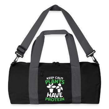 Keep calm plants have protein - Recycelte Duffel Bag - Schwarz/Graphitgrau - Vorne