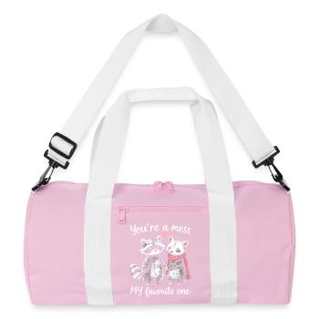 Feral Design Love Couple Opossum Opossum Raccoon - Recycled Duffel Bag - pink/white - Front