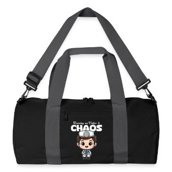LAUFEN MIT KAFFEE UND CHAOS - DOCTOR GIFT - Recycelte Duffel Bag - Schwarz/Graphitgrau - Vorne
