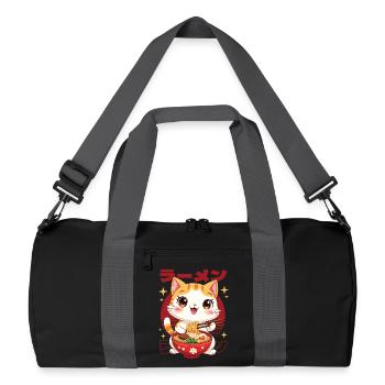 Kitten with ramen in kawaii style - Recycled Duffel Bag - black/graphite grey - Front
