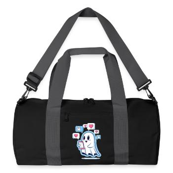 Cute ghost with smartphone - Recycled Duffel Bag - black/graphite grey - Front