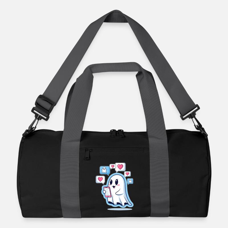Cute ghost with smartphone - Recycled Duffel Bag - black/graphite grey