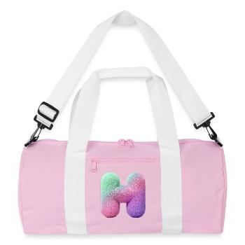 Lettre H en aspect fourrure pastel et dégradé de couleurs - Sac de sport recyclé - rose/blanc - Devant