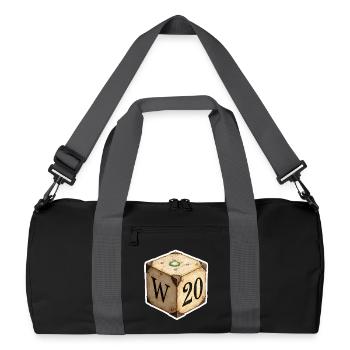 Antiker W6 Würfel mit W20 – Fantasy Cartoon - Recycelte Duffel Bag - Schwarz/Graphitgrau - Vorne