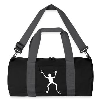 Frosch Silhouette: Tropisch, Regenwald - Recycelte Duffel Bag - Schwarz/Graphitgrau - Vorne