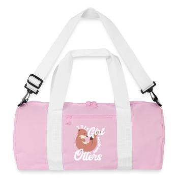 Sea Otter Cartoon Girl - Recycled Duffel Bag - pink/white - Front