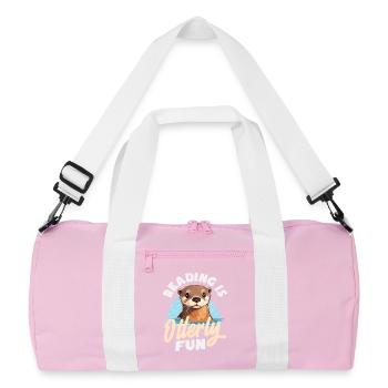 Sea Otter Cartoon Reading - Recycled Duffel Bag - pink/white - Front