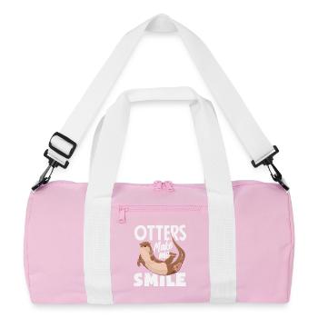 Smiling Sea Otter Cartoon - Recycled Duffel Bag - pink/white - Front