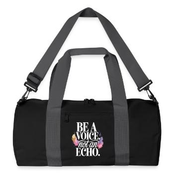 Be a Voice – Encouragement Saying in Retro Style - Recycled Duffel Bag - black/graphite grey - Front