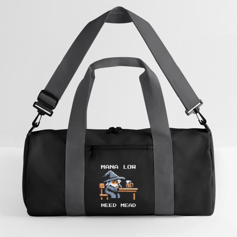 Mana empty? Mead helps! | Wizard RPG Joke Recycled Duffel Bag