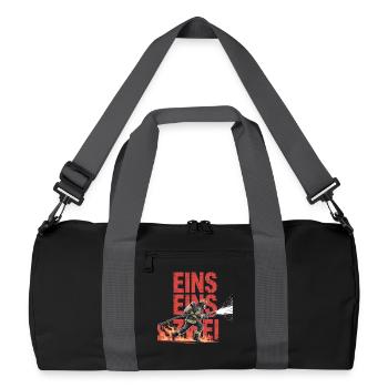 Feuerwehr Spruch – 112 Notruf Held in Aktion - Recycelte Duffel Bag - Schwarz/Graphitgrau - Vorne
