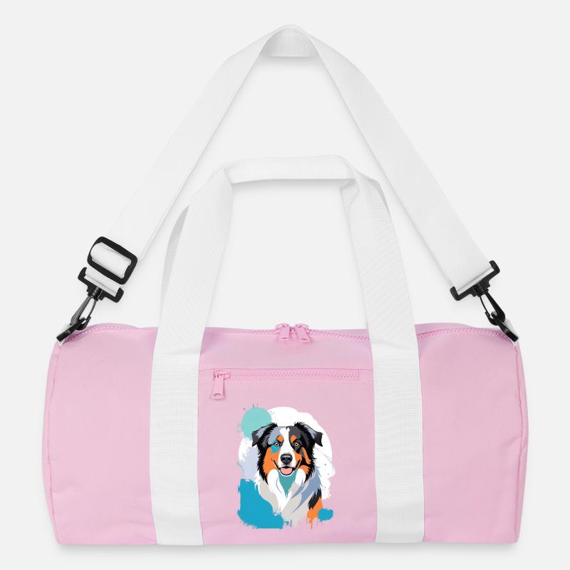 Buntes Aussie-Hundeporträt mit Farbspritzern Recycelte Duffel Bag