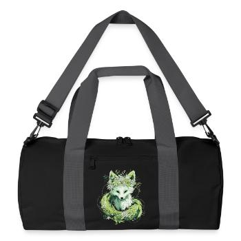 Kitsune Fuchs Boho Blumen Natur - Recycelte Duffel Bag - Schwarz/Graphitgrau - Vorne