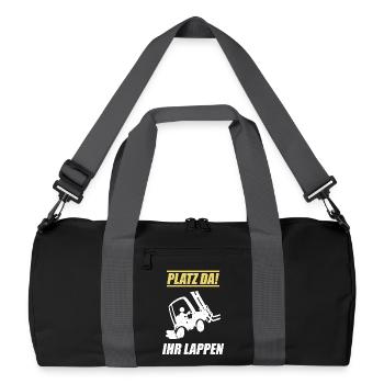 Platz Da Ihr Lappen / Staplerfahrer Spruch - Recycelte Duffel Bag - Schwarz/Graphitgrau - Vorne