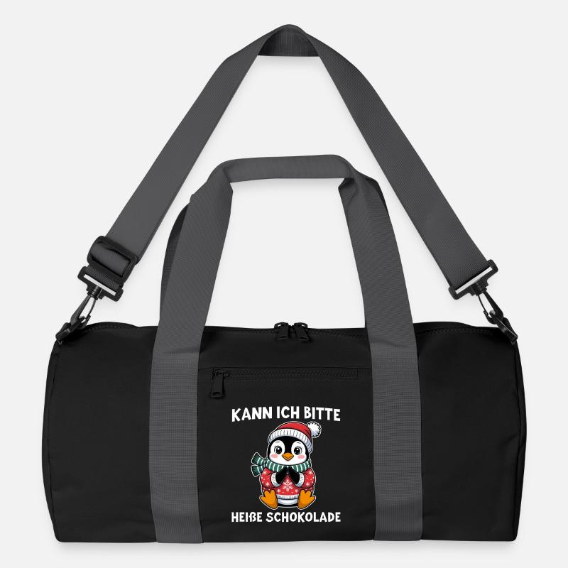 Pinguin mit Weihnachtsmütze Heiße Schokolade - Recycelte Duffel Bag - Schwarz/Graphitgrau