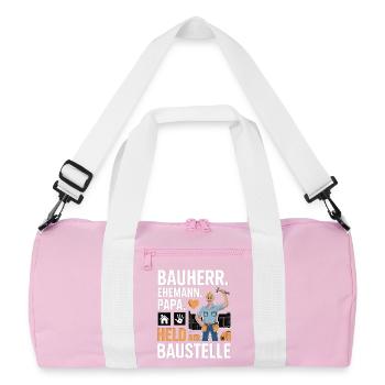 Hero of the construction site – dad, husband & builder - Recycled Duffel Bag - pink/white - Front