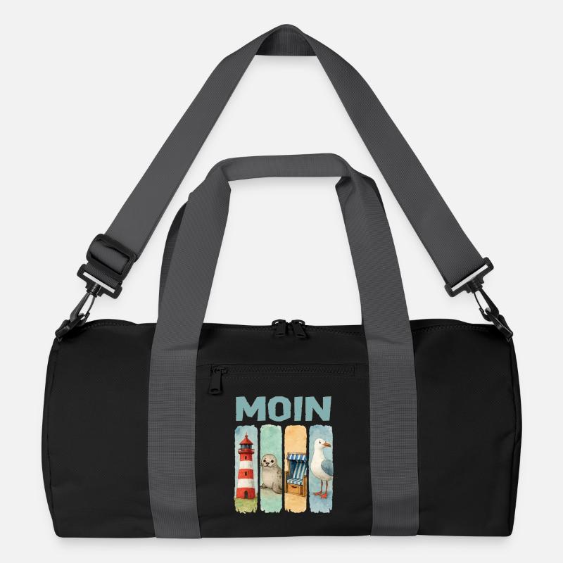 Moin Leuchtturm Robbe Strandkorb Möwe Küste - Recycelte Duffel Bag - Schwarz/Graphitgrau