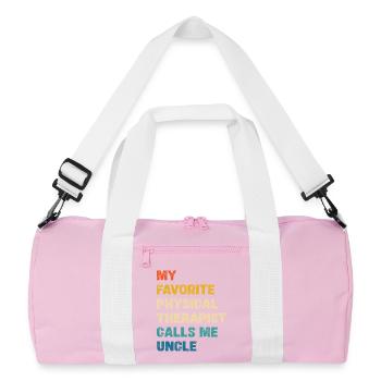 My favorite physical therapist calls me uncle - Recycled Duffel Bag - pink/white - Front