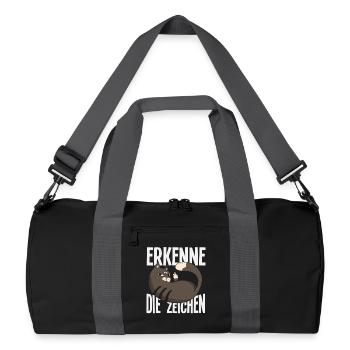 Erkenne die Zeichen - Freche Katzen-Message - Recycelte Duffel Bag - Schwarz/Graphitgrau - Vorne