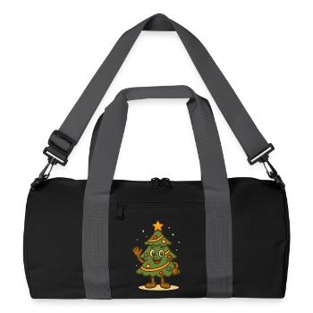 Fun Christmas Tree Cartoon Waving Design - Recycled Duffel Bag - black/graphite grey - Front
