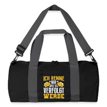 Postbote ICH RENNE NUR WENN ICH VERFOLGT WERDE - Recycelte Duffel Bag - Schwarz/Graphitgrau - Vorne