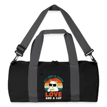 Kaffee Katze Liebe Retro - Recycelte Duffel Bag - Schwarz/Graphitgrau - Vorne