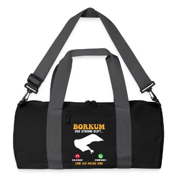 BORKUM DER STRAND RUFT UND ICH MUSS HIN Lustig - Recycelte Duffel Bag - Schwarz/Graphitgrau - Vorne