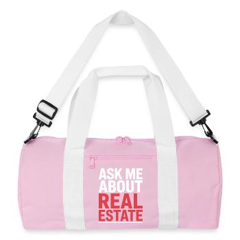 Ask Me About Real Estate - Recycled Duffel Bag - pink/white - Front