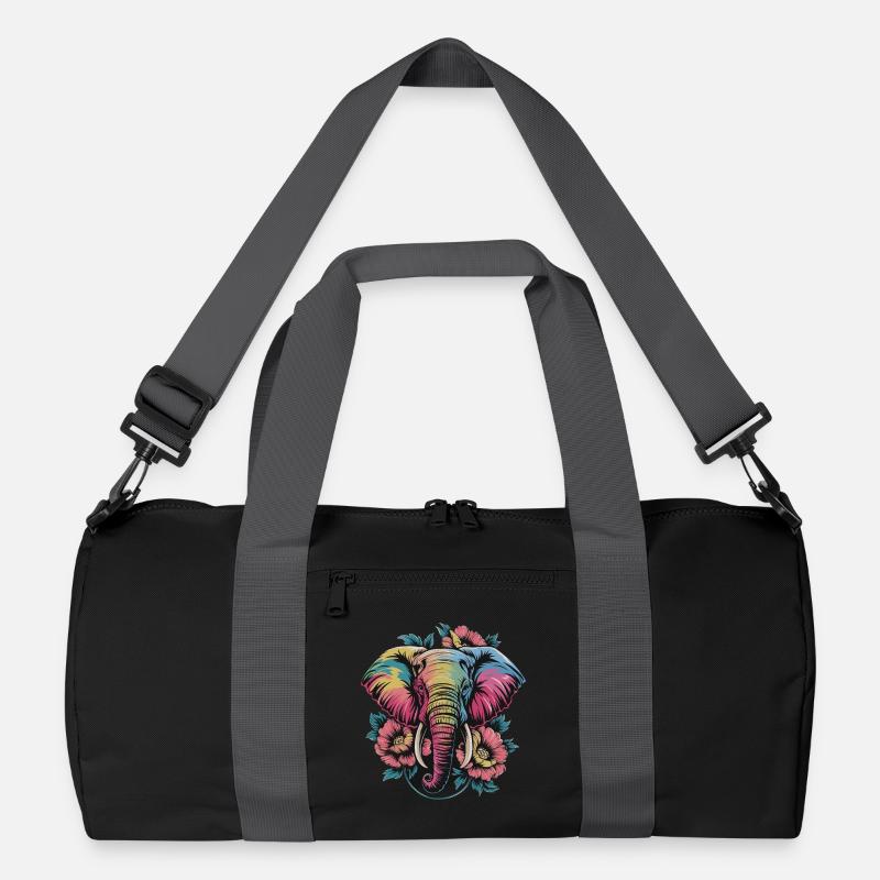  Bunter Elefant mit Blumen Boho Tierliebe Ethno Recycelte Duffel Bag