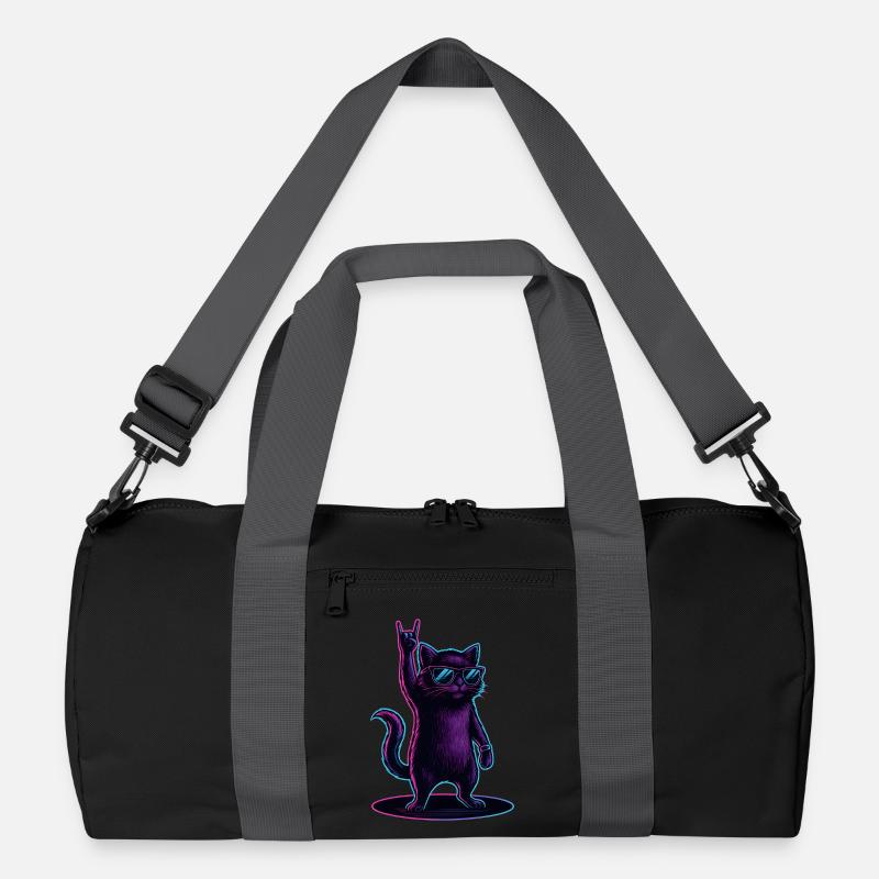 Synthwave Kater Katze mit Rockhand Pose Recycelte Duffel Bag