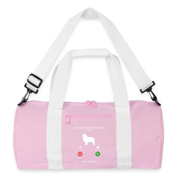 Australian Shepherd ruft, ich muss los, Hundemama. - Recycelte Duffel Bag - Rosa/Weiß - Vorne