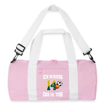 I Shoot 14th Goal Funny 14th Birthday Football - Recycled Duffel Bag - pink/white - Front