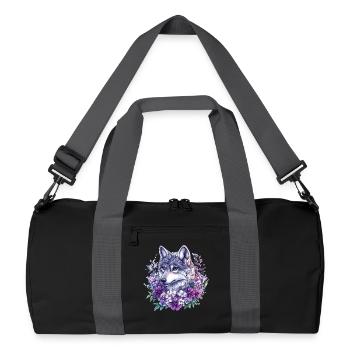 Flower Wolf in Watercolor Frame - Recycled Duffel Bag - black/graphite grey - Front