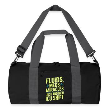 ICU Nurse Fluids Meds Miracles Intensive Care - Recycelte Duffel Bag - Schwarz/Graphitgrau - Vorne