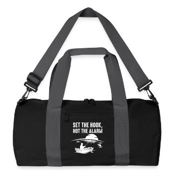 Set The Hook Not The Alarm Angler Spruch - Recycelte Duffel Bag - Schwarz/Graphitgrau - Vorne