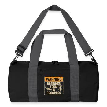 Warning Beginner Form – Disc Golf Warnschild - Recycelte Duffel Bag - Schwarz/Graphitgrau - Vorne