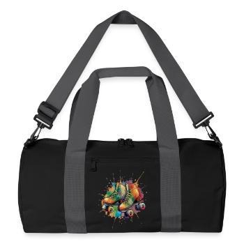 Rollschuhe – Retro urbane Sportillustration - Recycelte Duffel Bag - Schwarz/Graphitgrau - Vorne